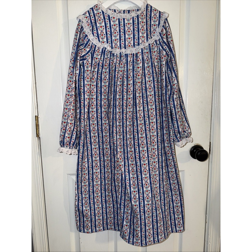 Lanz Of Salzburg Flannel Cottage Girls Night Gown Sz L (10-12) Blue Floral